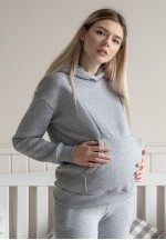 Джемпер спортивный серый меланж с начесом для беременных и кормящих..